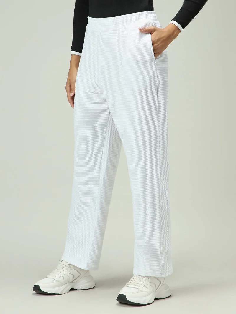 Outzidr  White Textured Solid Sweatpants for Women | Best Price UAE